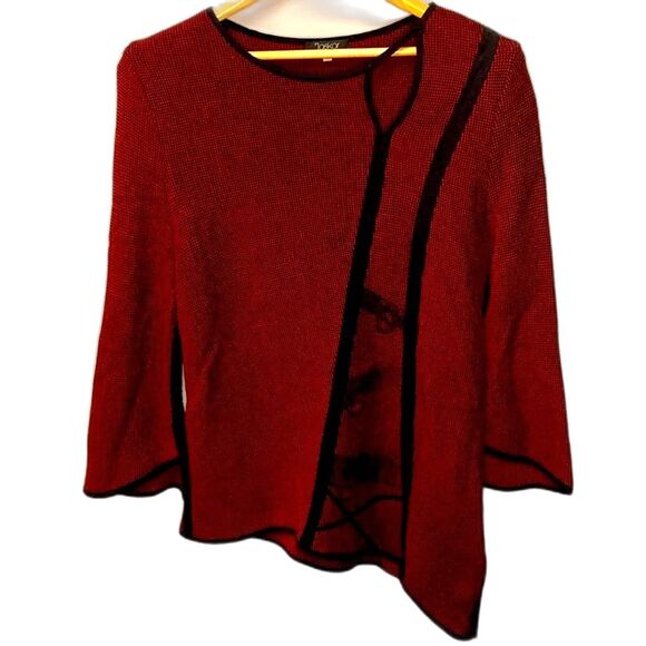 Jaskar Art To Wear Unique Red Black Cotton Blend Asymmetrical Tunic Top Size M - Picture 3 of 15